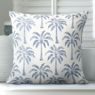 Blue & White Palm Tree Throw Pillow