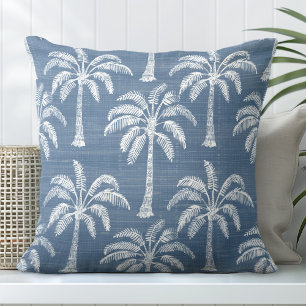 Blue & White Palm Tree Throw Pillow
