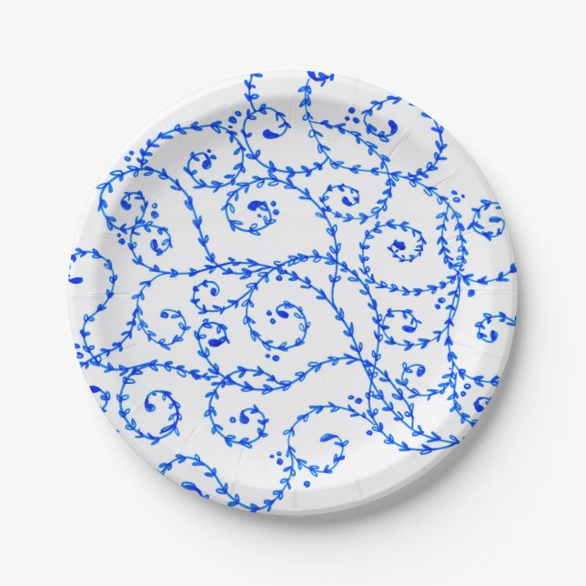 Blue & White Paper Plates 7 in (Front)