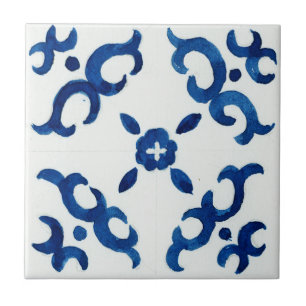 Blue & White Pattern Mediterranean Watercolor Tile