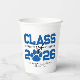 Blue & White Pawprint Class of Graduation Paper Cups