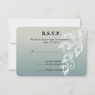 Blue White Peacock Feather Wedding RSVP Card