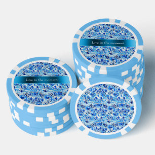 Blue White Peacock Feathers   Poker Chips