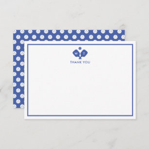 Blue White Personalised Monogram Pickleball  Thank You Card