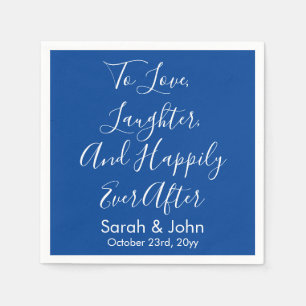 Blue White Personalised Script Wedding Reception  Napkin