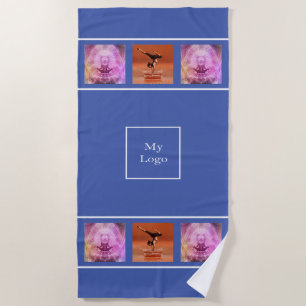 Blue white photo business logo beach towel