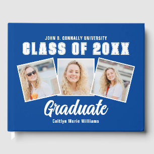 Blue White Photo Class of 2025 Graduation Guest Book