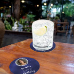 Blue white photo diamonds round paper coaster<br><div class="desc">For an elegant 40th (or any age) birthday.  A blue uneven coloured background.  Personalise and add a name and age. Add a photo into the faux diamond frame.  White text.</div>