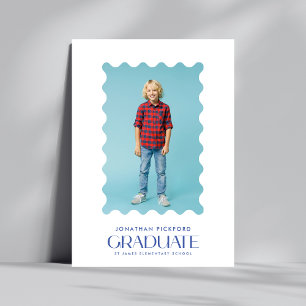 Blue White Photo Elementary Graduate Wavy Frame Announcement
