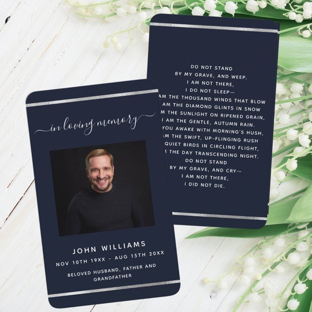 Blue white photo funeral prayer card (Creator Uploaded)