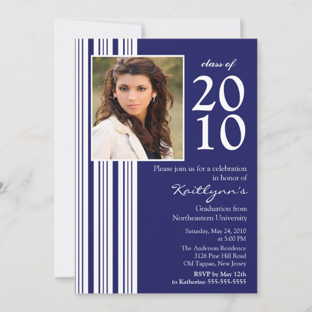 Blue & White Photo Graduation Invitation (Front)