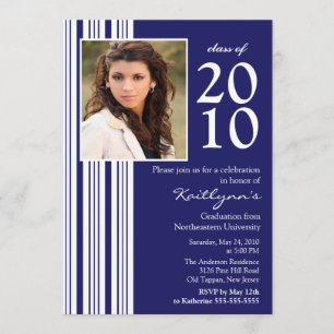 Blue & White Photo Graduation Invitation