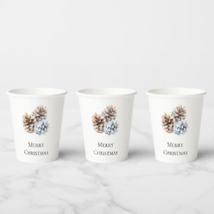 Blue White Pine Cones Christmas Paper Cups