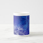 Blue White Pine Holiday China Mug<br><div class="desc">Blue and White Pine 4Gr Winter holiday art with an elegant pattern of pine boughs and pinecones in blue and white on a background of deep blues and violets.  Click Customise It to add your name or message,  upload a photo,  even save your design for later.</div>