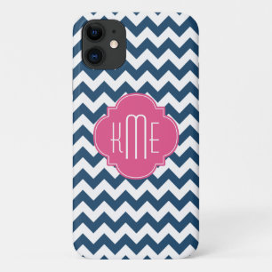 Blue White Pink Chevron Quatrefoil Monogram Case-Mate iPhone Case