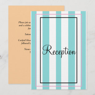 Blue White Pink Monogram Stripes Reception Invitation