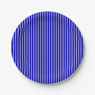 Blue White Pinstripe Paper Plate