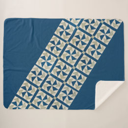 Blue + White Pinwheel Quilt Pattern Contemporary  Sherpa Blanket