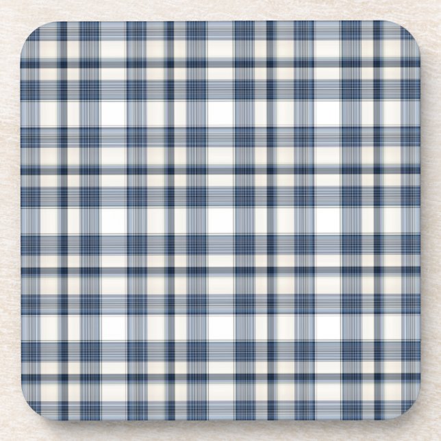 Blue White Plaid 1 Coaster (Front)