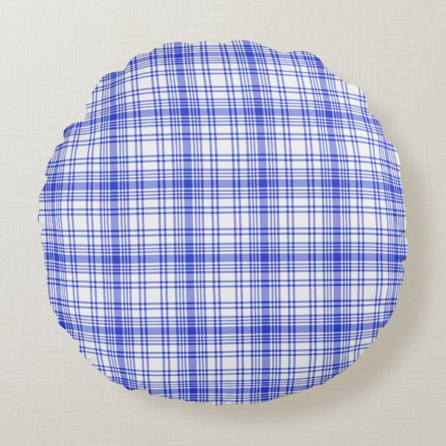 Blue White Plaid 2 Round Cushion (Front)