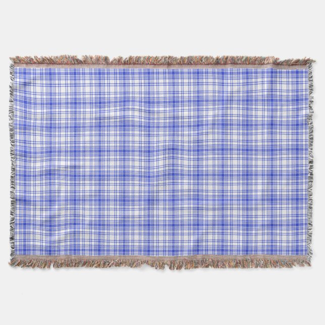 Blue White Plaid 2 Throw Blanket (Front)