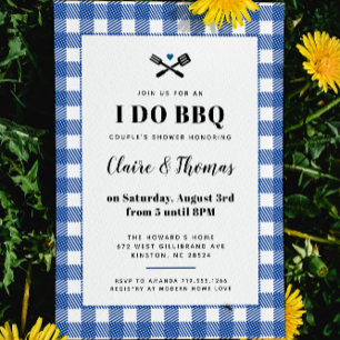 Blue White Plaid I Do BBQ Invitation