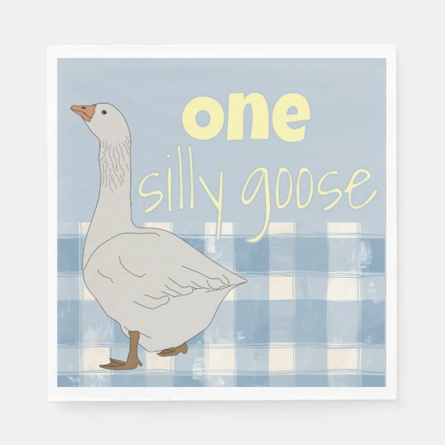 Blue & White Plaid Napkin One Silly Goose  (Front)