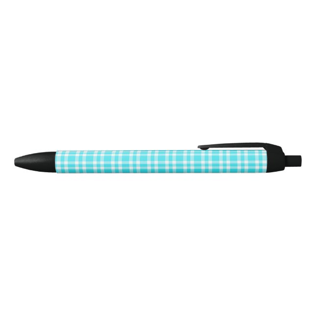 Blue White Plaid Pattern Black Ink Pen (Top)