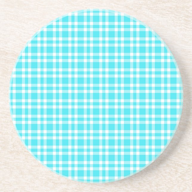 Blue White Plaid Pattern Coaster (Front)