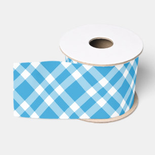 Blue White Plaid Pattern Grosgrain Ribbon