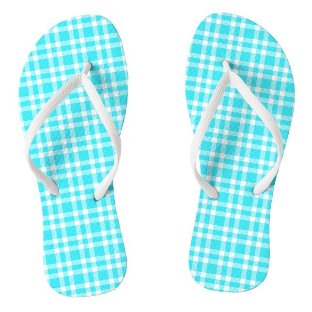 Blue White Plaid Pattern Jandals (Footbed)
