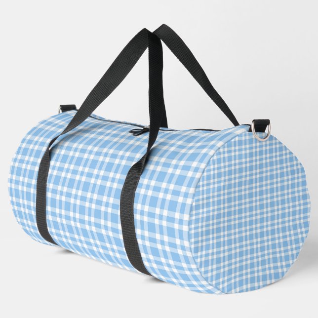 Blue White Plaid Pattern Large Duffle Bag (Left Corner)