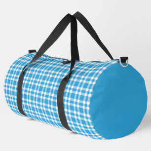 Blue White Plaid Pattern Large Duffle Bag