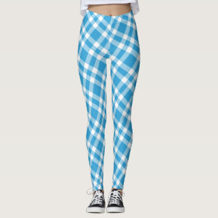 Blue White Plaid Pattern Leggings