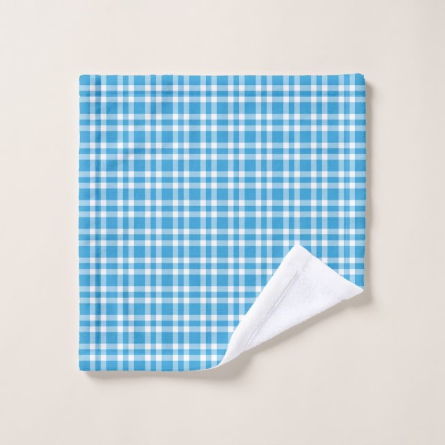 Blue White Plaid Pattern Wash Cloth (Wash Cloth)