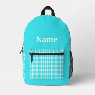 Blue White Plaid Personalise Pattern Printed Backpack