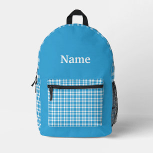 Blue White Plaid Personalise Pattern Printed Backpack