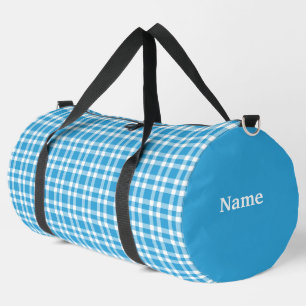 Blue White Plaid Personalize Pattern Large Duffle Bag
