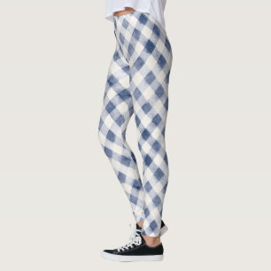 Blue White Plaid Stripes Leggings
