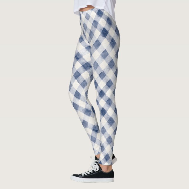 Blue White Plaid Stripes Leggings (Left)