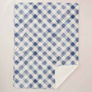 Blue White Plaid Stripes   Sherpa Blanket