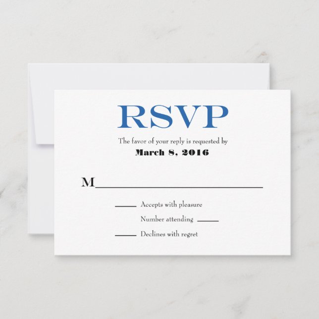 Blue White Plain Simple Wedding RSVP Cards (Front)