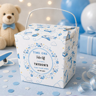 Blue White Plane 1st Birthday Time One Take Off Favour Box
