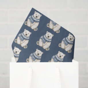 Blue White Polar Bear Christmas Tissue Paper