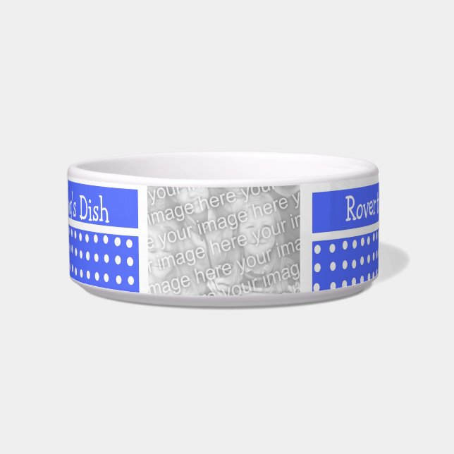 Blue/White Polka Customisable Dog Bowl (Front)