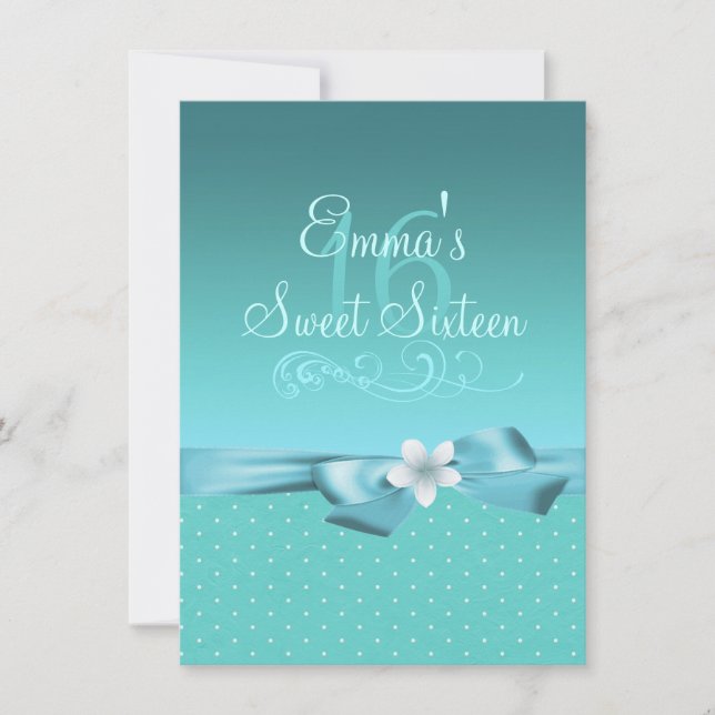 Blue/White Polka Dot & Bow Birthday Invite (Front)