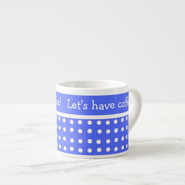 Blue/White Polka Dot Customisable Espresso Mug (Front Right)