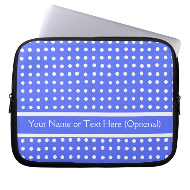 Blue/White Polka Dot Customisable Laptop Sleeve (Front)