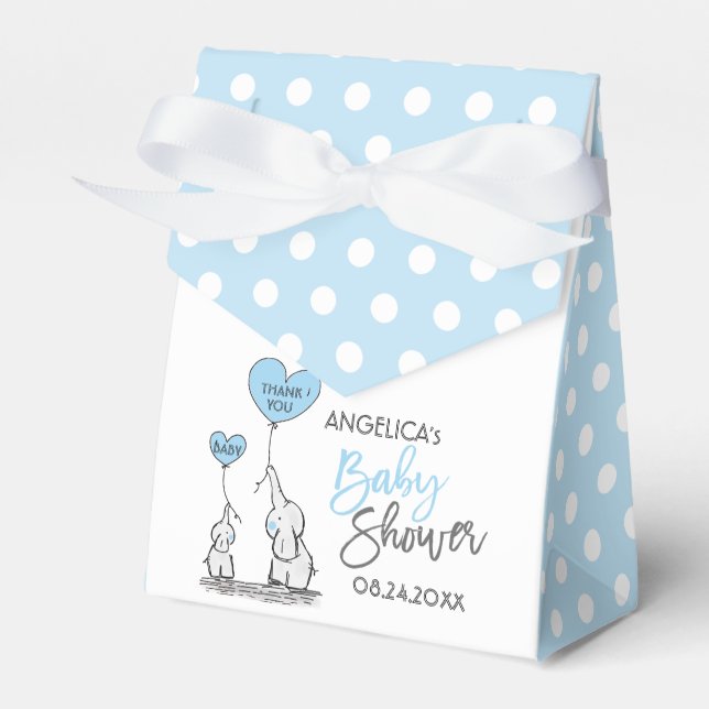 Blue White Polka Dot Elephant Boy Baby Shower Favour Box (Front Side)