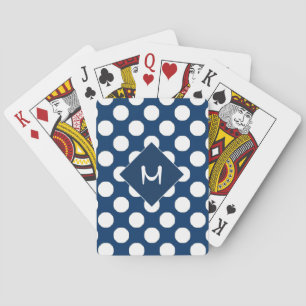 Blue White Polka Dot Pattern Monogram Playing Cards